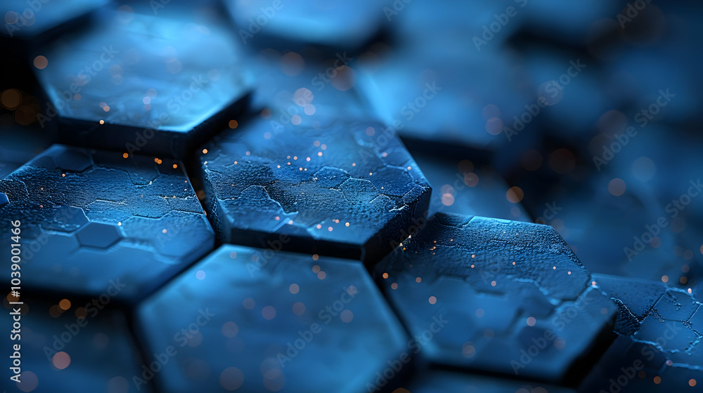 Abstract 3D Blue Hexagon Background with Glowing Lights