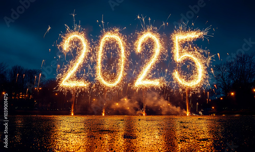 2025 written with fireworks on New Year's Eve