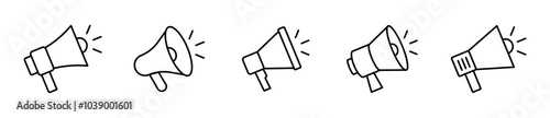 Megaphone icon set. Loudspeaker icon. Advertising and marketing icons. Editable stroke line icons. Vector illustration.