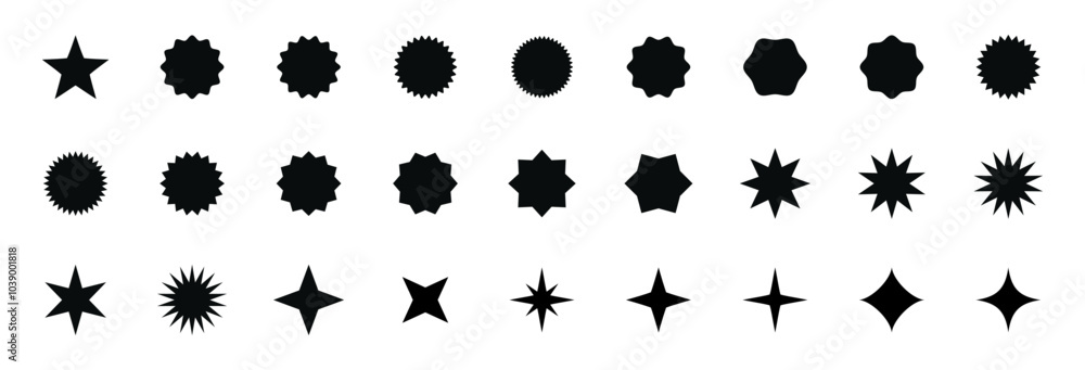 Stars icon set. Different star shapes. Shining stars icon. Twinkle stars collection. Vector illustration. Stars icon set. Different star shapes. Shining stars icon. Twinkle stars collection. Vector illustration.