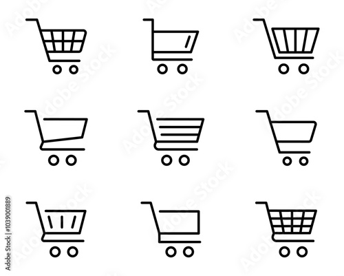 Shopping cart icon set. Trolley icon. Shopping basket icon. Online shopping button. Editable stroke line icons. Vector illustration.