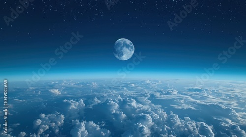 The full moon is above the earth. View of the moon from space