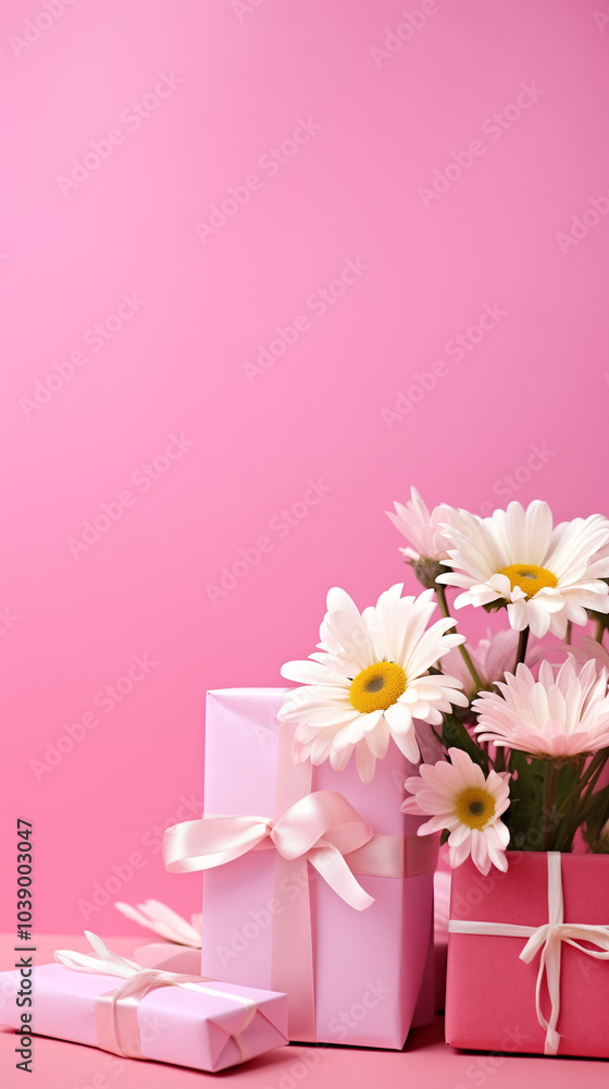 Pink gift box with flowers Pink gift box with flowers