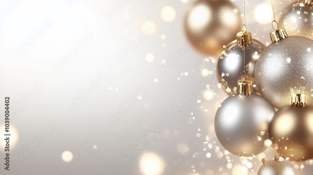 Sparkling Christmas Ornaments on Soft Light Background Sparkling Christmas Ornaments on Soft Light Background