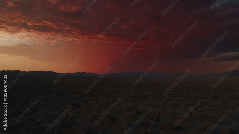 dark red sunset sky in the vast empty dessert with clouds, evening in the orient, dark orange red sun sky, nature background dark red sunset sky in the vast empty dessert with clouds, evening in the orient, dark orange red sun sky, nature background