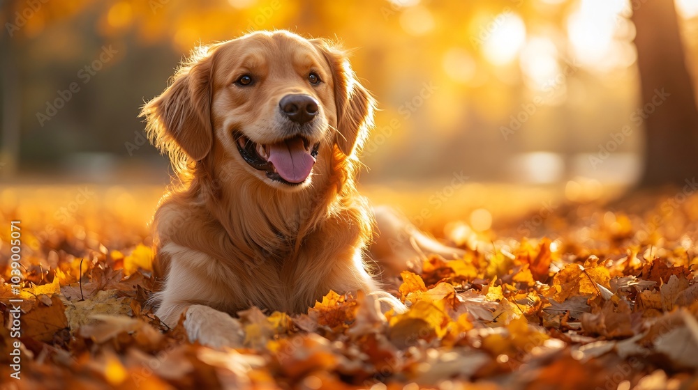 Golden retriever in autumn park Golden retriever in autumn park