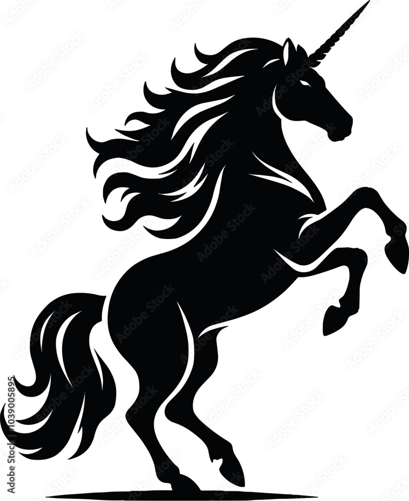 Fototapeta premium Unicorn rearing Vector Black Silhouette Design For T-Shirt