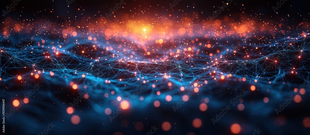 Obraz premium Abstract Network with Glowing Points and Bokeh Effect