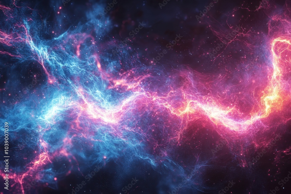 A vibrant cosmic nebula showcasing swirling blue and pink gas in the depths of space A vibrant cosmic nebula showcasing swirling blue and pink gas in the depths of space