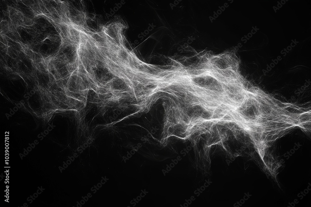 Obraz premium Abstract white smoke-like texture on a black background.
