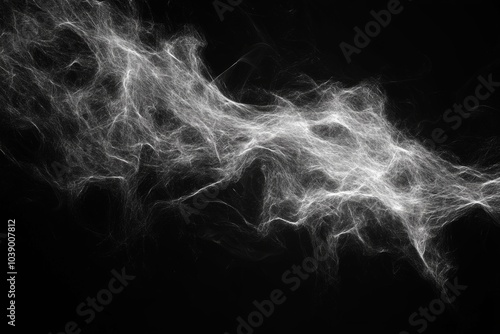 Abstract white smoke-like texture on a black background.