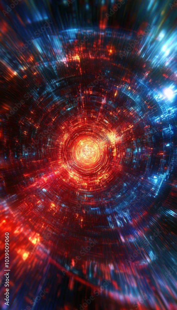 Abstract digital tunnel with glowing red and blue lights. Abstract digital tunnel with glowing red and blue lights.
