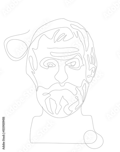 Line Art Bust of Thales - Minimalist Portrait of Greek Philosopher