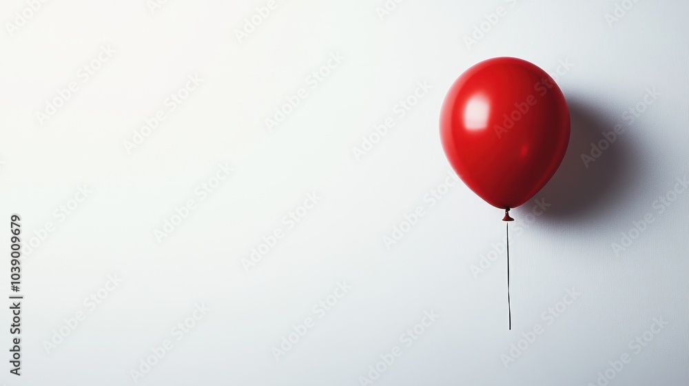 Solitary Red Balloon Floating Against a White Background Solitary Red Balloon Floating Against a White Background