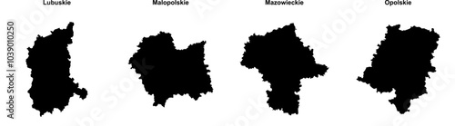 Lubuskie, Malopolskie, Mazowieckie, Opolskie outline maps