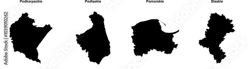 Podkarpackie, Podlaskie, Pomorskie, Slaskie outline maps