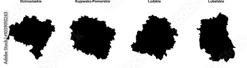 Dolnoslaskie, Kujawsko-Pomorskie, Lodzkie, Lubelskie outline maps