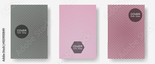 Geometric design templates for banners, covers. Minimalist geometry. Halftone lines annual report templates. Laconic business cards. Halftone brochure lines geometric design set.