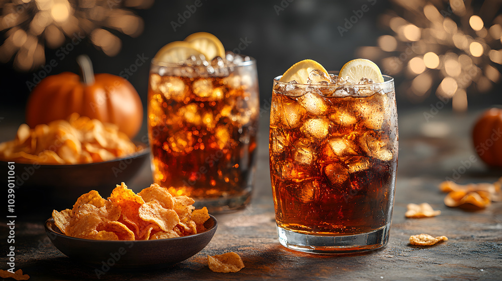 Halloween Party Drinks and Snacks on a Festive Table Decorated with Themed Decorations. A Variety of Colorful Beverages and Spooky Treats to Delight Guests During Halloween Celebrations.
Halloween Party Drinks and Snacks on a Festive Table Decorated with Themed Decorations. A Variety of Colorful Beverages and Spooky Treats to Delight Guests During Halloween Celebrations.