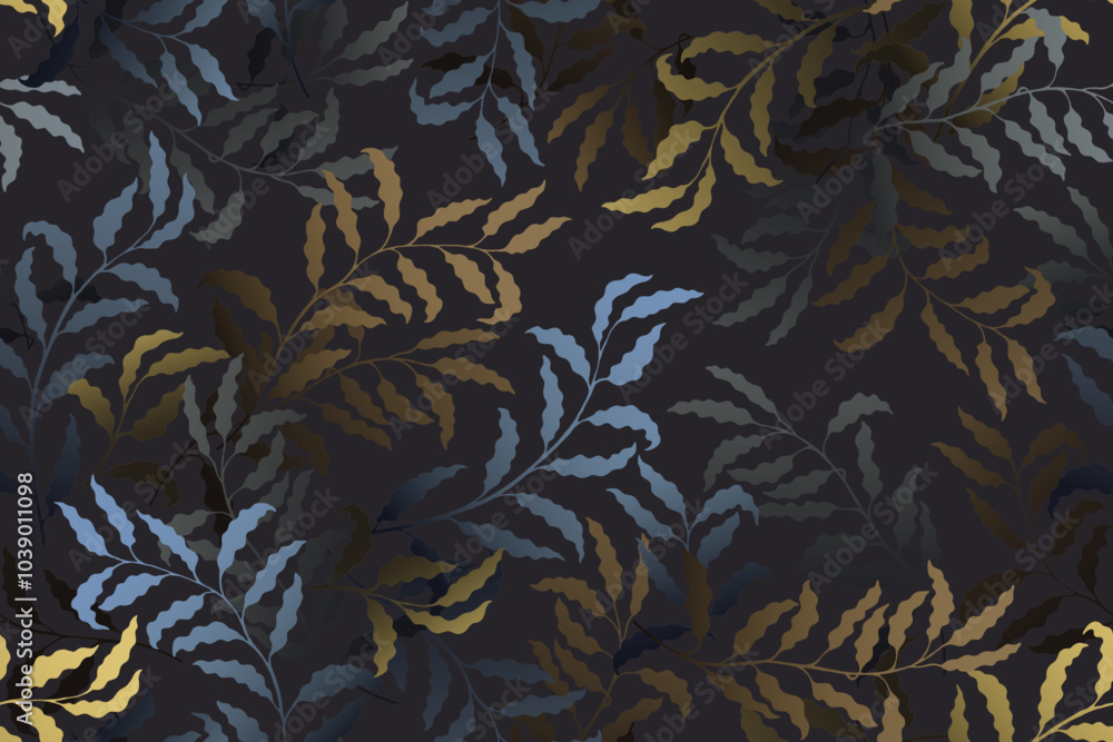 Ash branches tree leaves rich vector seamless pattern. Wallpaper or wrapping paper print. Tropical rainforest foliage floral pattern. Organic nature design. Leaves on branches swatch. Ash branches tree leaves rich vector seamless pattern. Wallpaper or wrapping paper print. Tropical rainforest foliage floral pattern. Organic nature design. Leaves on branches swatch.