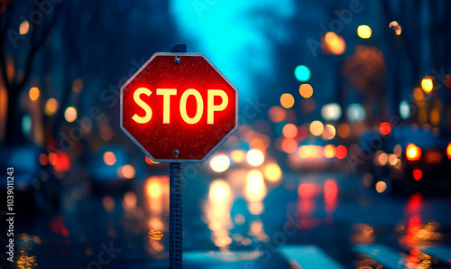 A classic red stop sign stands tall in a city setting
