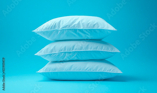 A stack of pillows on a light blue background