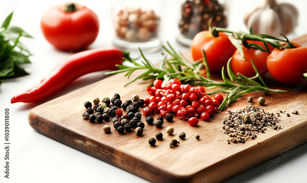 vegetables on a wooden cutting board. Cooking ingredients on a white background. 