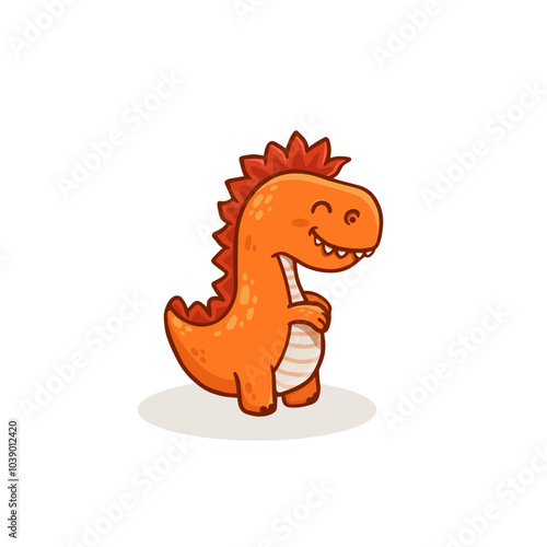 Cute cartoon dinosaur isolated on white background. Funny orange dino in flat style for cards, magazins, banners. Vector illustration
