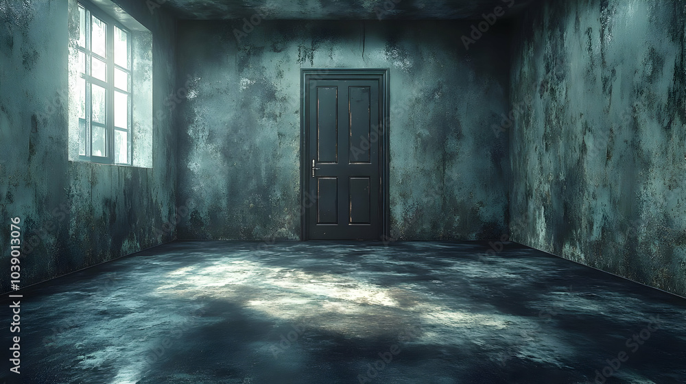 Dark Room With Door and Window 3D Illustration Dark Room With Door and Window 3D Illustration