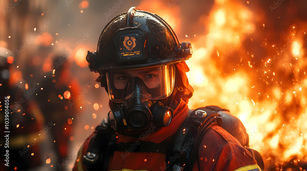 Firefighter in Action: A Realistic Image of Courage and Determination Firefighter in Action: A Realistic Image of Courage and Determination