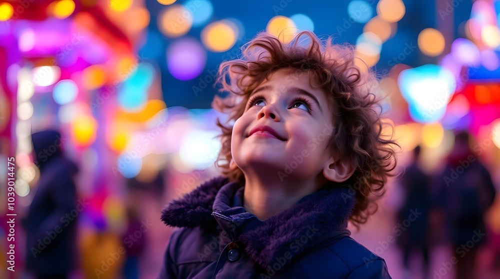 Enchanted Child at a Colorful Carnival Night Enchanted Child at a Colorful Carnival Night