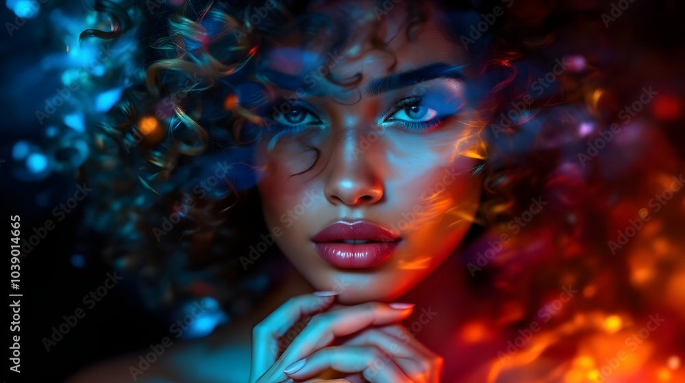 Obraz premium Enigmatic Beauty in Neon Glow