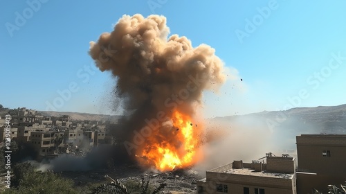 A shell fired by the Houthi militia destroys a house in the city of Taiz photo