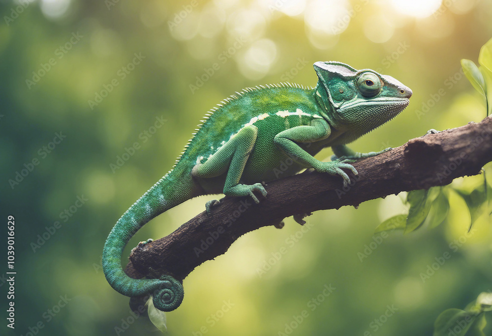 Fototapeta premium Green chameleon Chamaeleo calyptratus