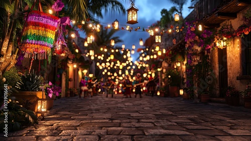 Wallpaper Mural A vibrant street scene adorned with colorful lanterns, lights, and decorations, creating a festive and enchanting atmosphere. Torontodigital.ca