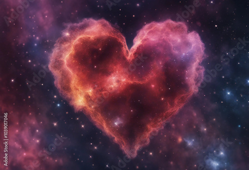 Heart nebula in space with coloful background and stars for love and romance