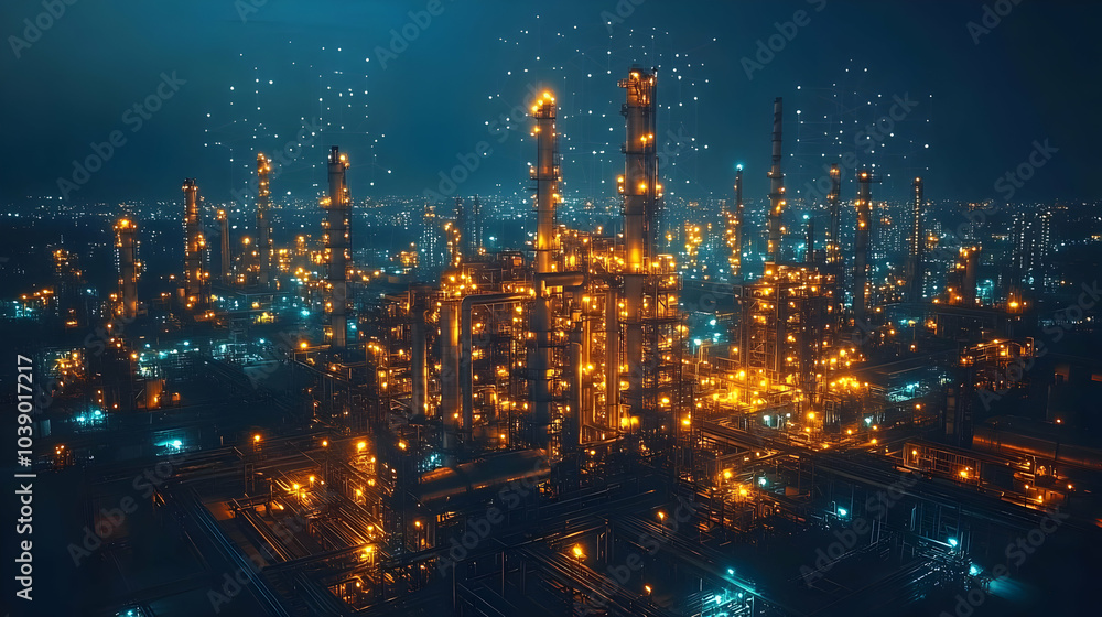 Fototapeta premium Industrial Complex Night 3D Illustration