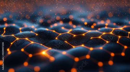 Abstract Futuristic Network Concept with Glowing Lines. Nanotechnological Materials Designer photo