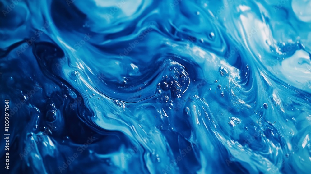 Blue paint produces a vivid background with artistic swirling patterns that mimic liquid flow. Blue paint produces a vivid background with artistic swirling patterns that mimic liquid flow.