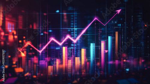 Futuristic Neon City with Financial Growth Charts