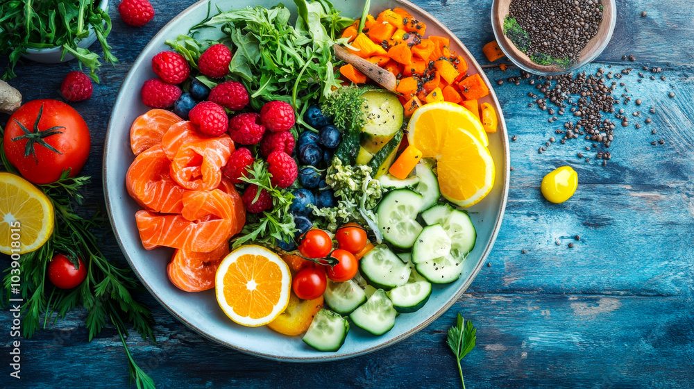 Fresh Fruits and Vegetables in a Rustic Setting Fresh Fruits and Vegetables in a Rustic Setting