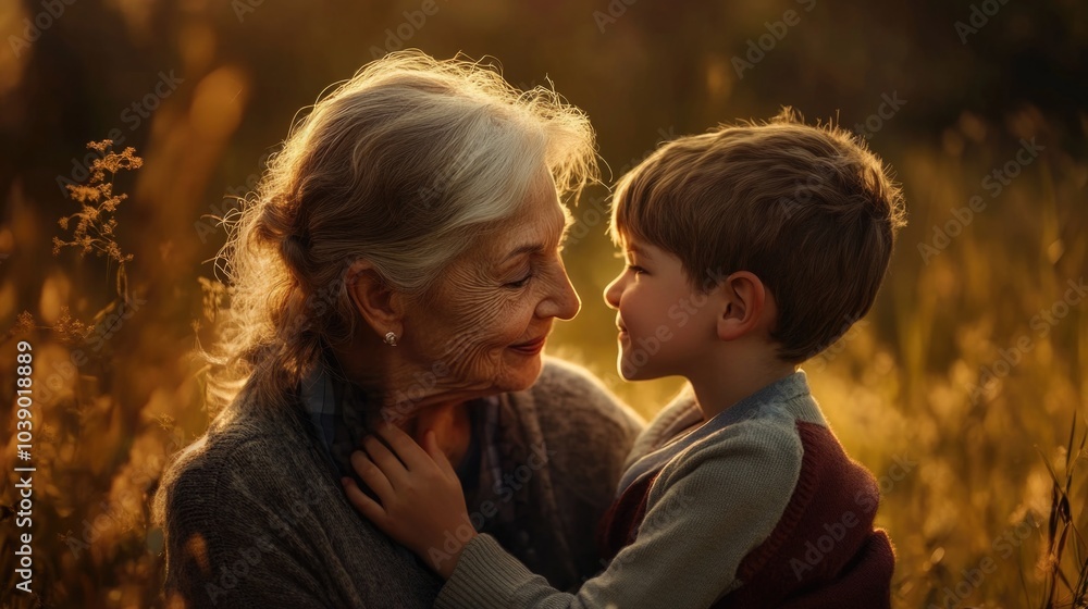 Detailed images showcasing a grandmother and grandson spending quality time together, highlighting their special bond. Detailed images showcasing a grandmother and grandson spending quality time together, highlighting their special bond.