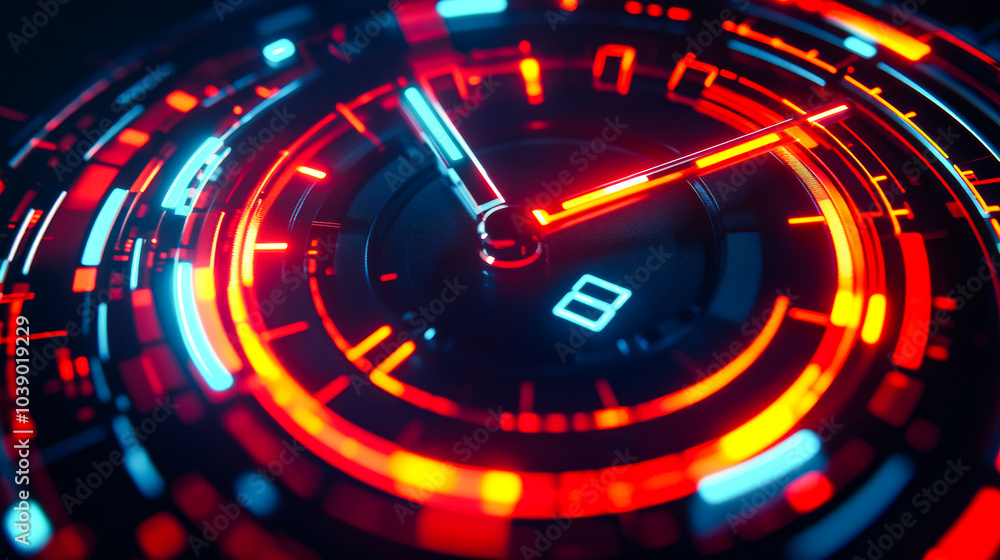 Rotating Timepiece with Neon Energy Effects Rotating Timepiece with Neon Energy Effects
