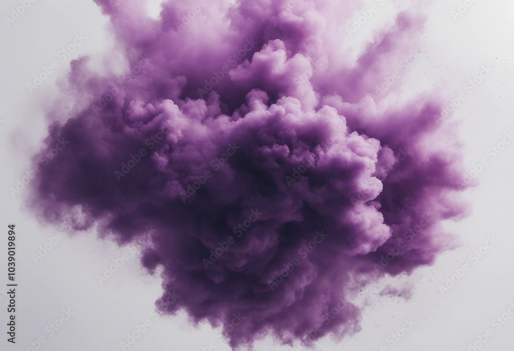 Fototapeta premium Purple smoke powder explosion isolated on white or transparent