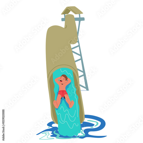 A Child Joyfully Slides Down A Waterslide At A Water Park With Arms Raised In Excitement Capturing A Moment Of Happiness