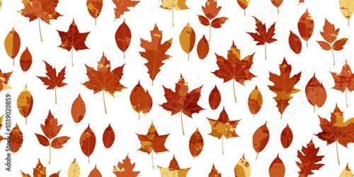 Autumn watercolor leafs vector pattern. Fall leaves seamless print