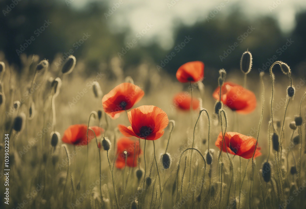 Obraz premium Summer meadow with red poppies
