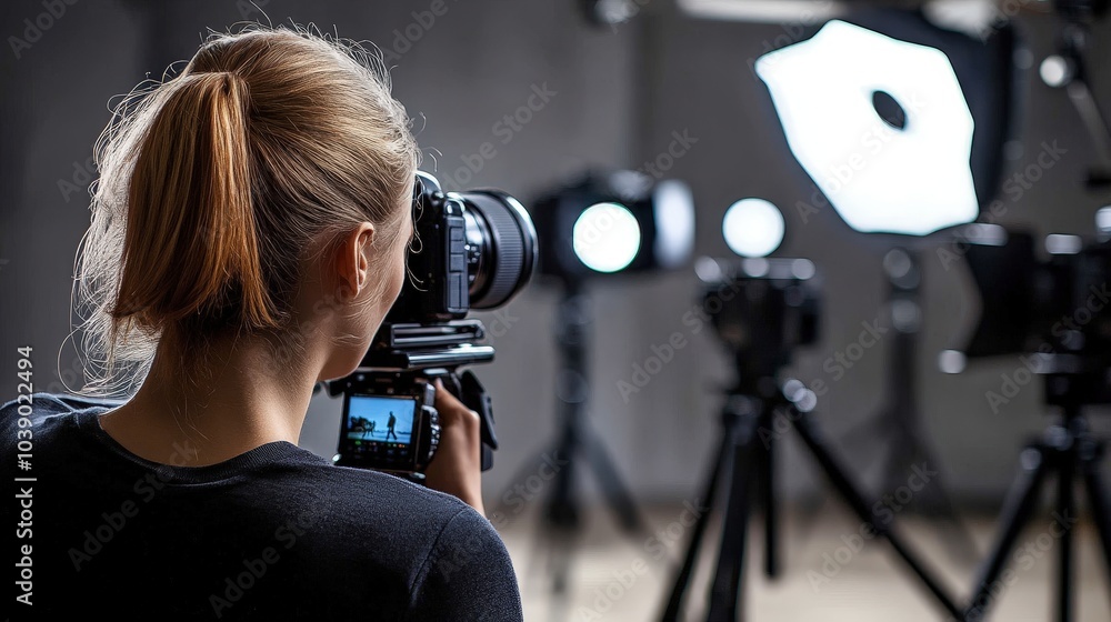 Photographer Capturing Image in Studio Setting Photographer Capturing Image in Studio Setting