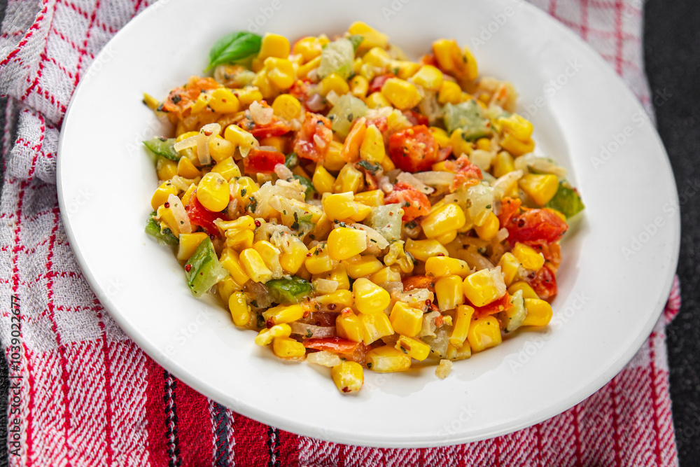 salad corn tasty food snack dishf resh gourmet food background on the table rustic food top view copy space top view Vegetarian and vegan food salad corn tasty food snack dishf resh gourmet food background on the table rustic food top view copy space top view Vegetarian and vegan food