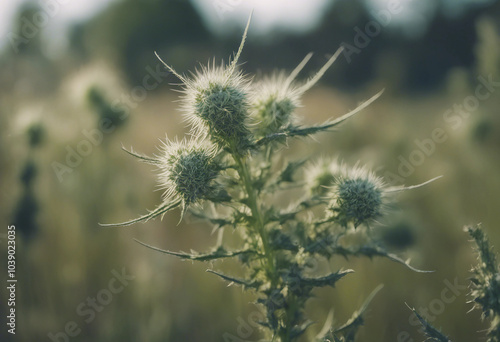 Weeds nettle thistle wormwood on a field close up photo